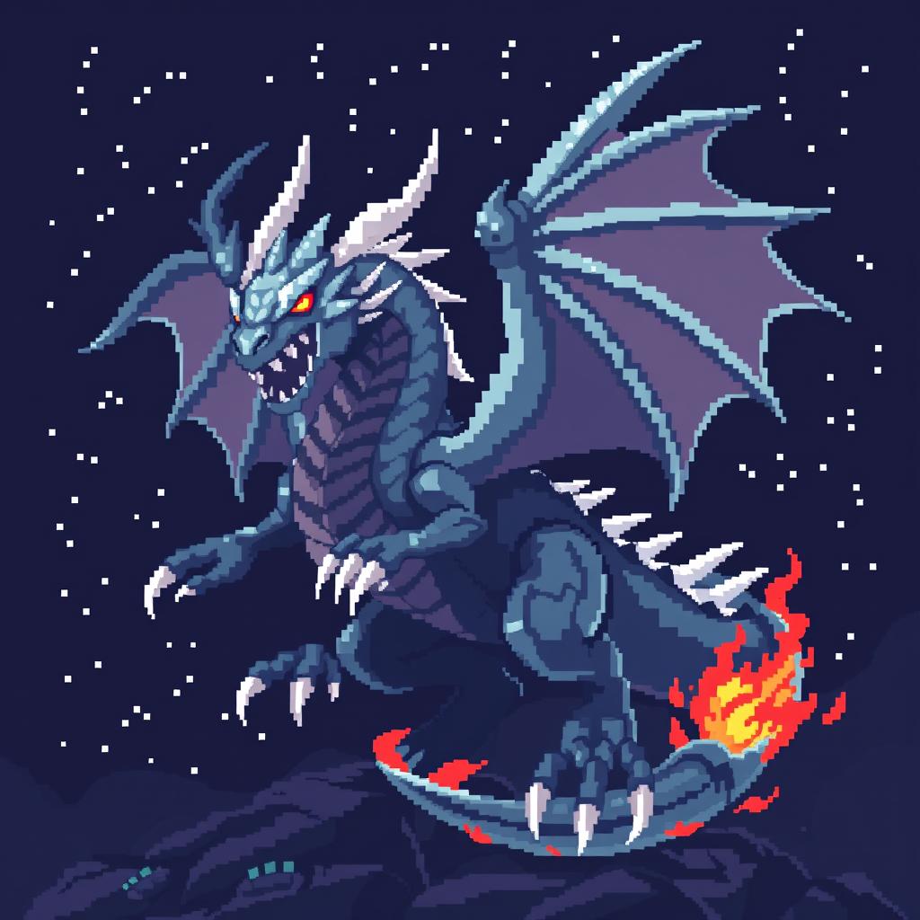 Create an iron element dragon in pixel art style