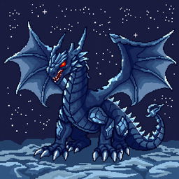 Create an iron element dragon in pixel art style