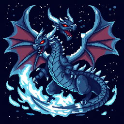 Create an iron element dragon in pixel art style