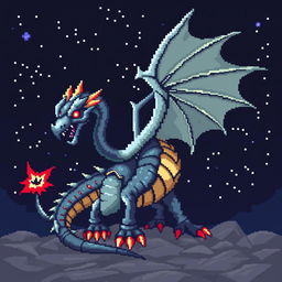 Create an iron element dragon in pixel art style