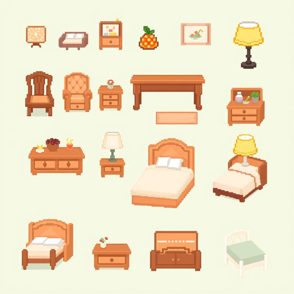 Create pixel art sprites of cute furniture items