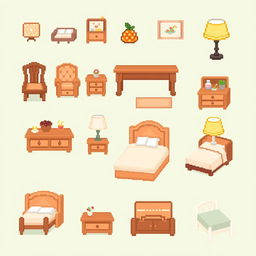 Create pixel art sprites of cute furniture items