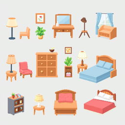 Create pixel art sprites of cute furniture items