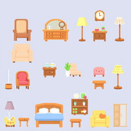 Create pixel art sprites of cute furniture items