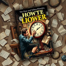 A book cover featuring a man fixing a clock amidst a chaotic background