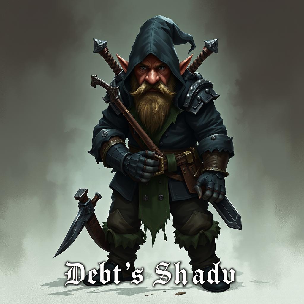 Create an image of a dwarf assassin who became a hitman for hire after falling into a lot of debt