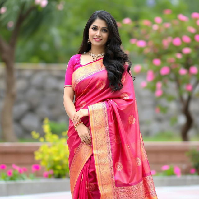 A beautiful woman wearing a traditional saree, elegantly posing with grace and charm