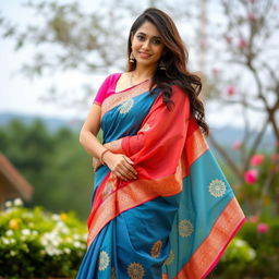 A beautiful woman wearing a traditional saree, elegantly posing with grace and charm