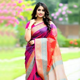 A beautiful woman wearing a traditional saree, elegantly posing with grace and charm