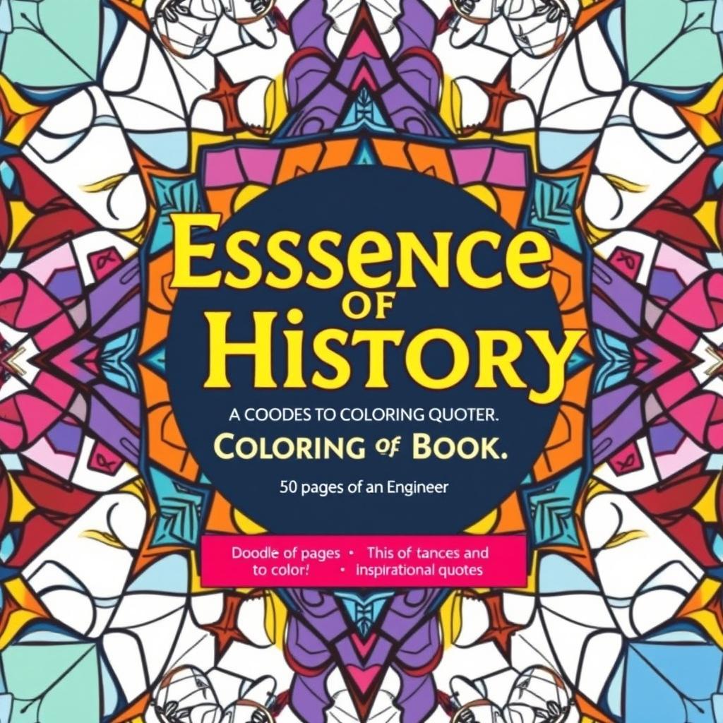 Create a cover for a coloring book titled 'Essence of History: Doodles of an Engineer