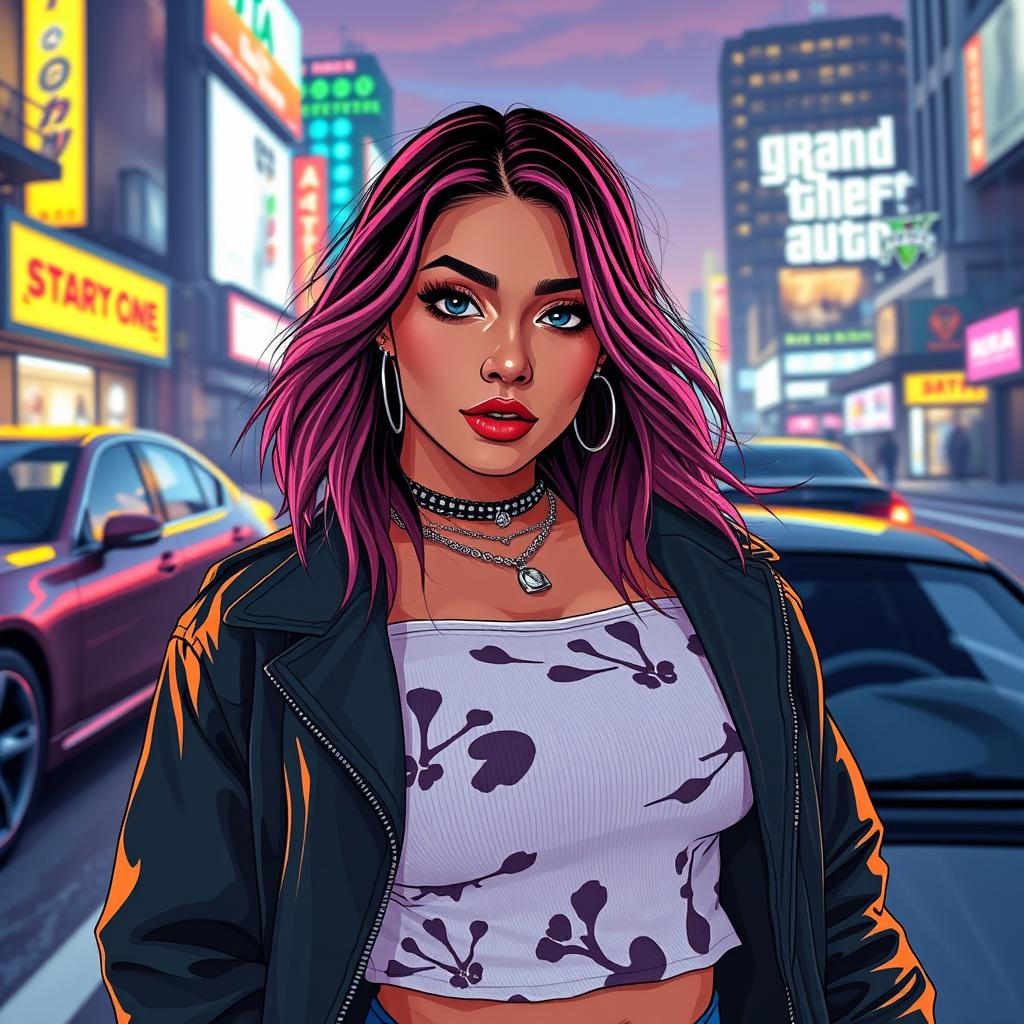 Create an image of the popular influencer Chloe Amour in the style of Grand Theft Auto