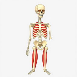 A detailed illustration of the human skeletal system alongside the muscular system