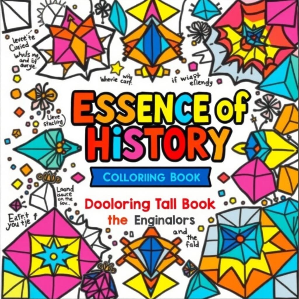 Create a cover for a coloring book titled 'Essence of History: Doodles of an Engineer'