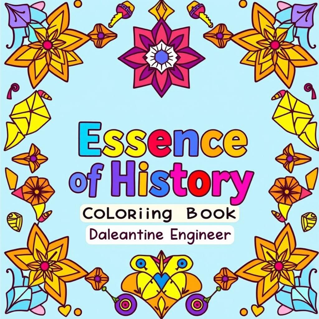 Create a cover for a coloring book titled 'Essence of History: Doodles of an Engineer'