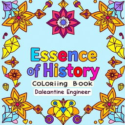 Create a cover for a coloring book titled 'Essence of History: Doodles of an Engineer'