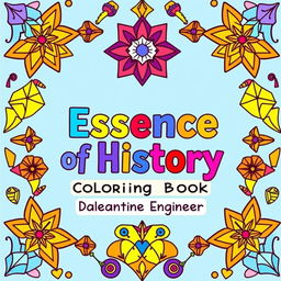 Create a cover for a coloring book titled 'Essence of History: Doodles of an Engineer'