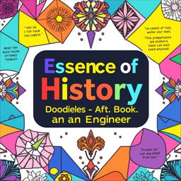 Create a cover for a coloring book titled 'Essence of History: Doodles of an Engineer'