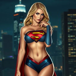 Create a sexy image of Supergirl, featuring her in a seductive pose with a confident expression