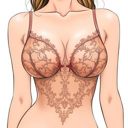 A detailed illustration of a person wearing elegant and stylish lingerie, featuring intricate lace patterns and a sophisticated design