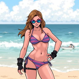 A depiction of Hit Girl, the character from the Kick-Ass series, wearing a bikini