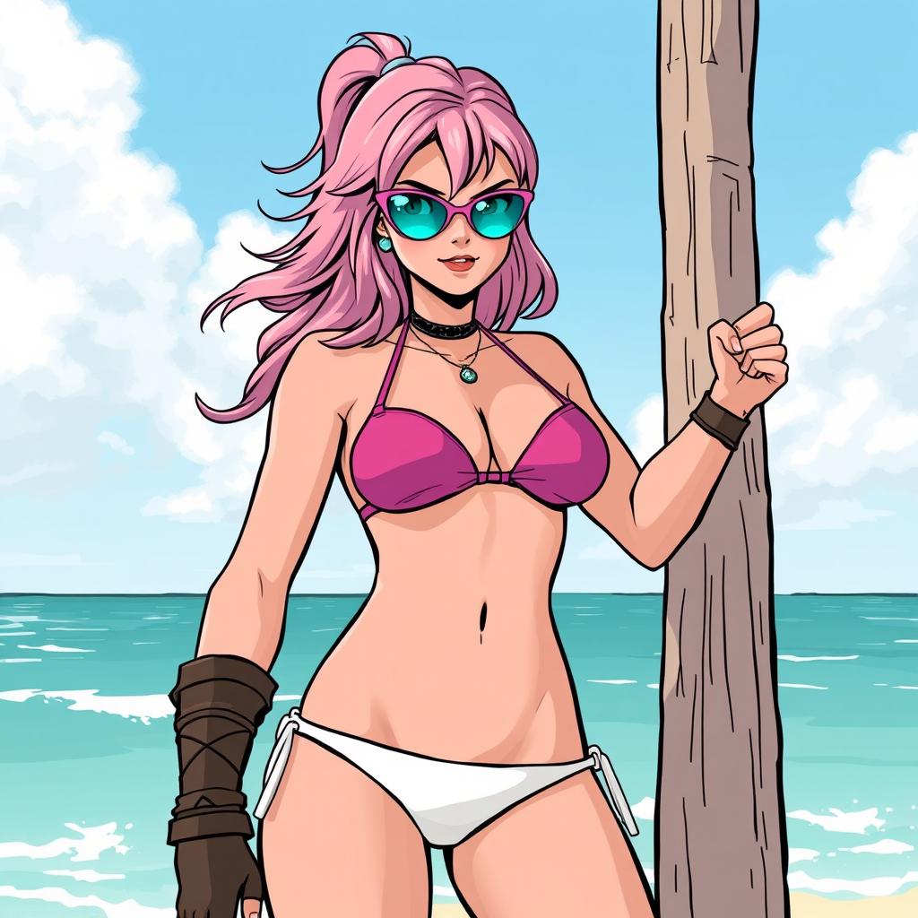 A depiction of Hit Girl, the character from the Kick-Ass series, wearing a bikini