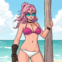 A depiction of Hit Girl, the character from the Kick-Ass series, wearing a bikini