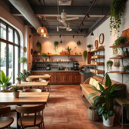 Design an aesthetic café with cozy and inviting interiors