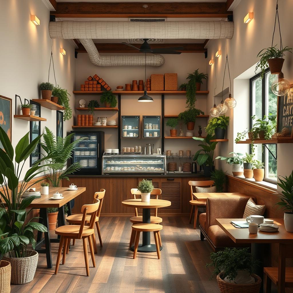 Design an aesthetic café with cozy and inviting interiors