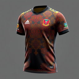 A detailed and stylish design for a futsal jersey incorporating traditional Malay Deli songket patterns