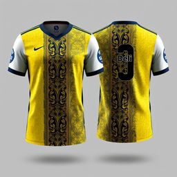 A detailed and stylish design for a futsal jersey incorporating traditional Malay Deli songket patterns