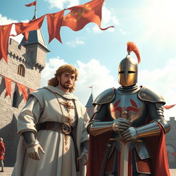 A majestic prince standing alongside a brave knight in shining armor