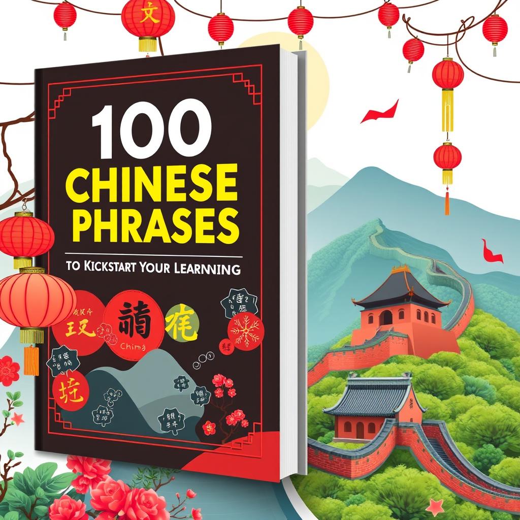 Create a visually appealing image for a book cover titled '100 Chinese Phrases to Kickstart Your Learning'