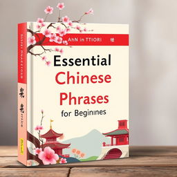 Design an engaging book cover for 'Essential Chinese Phrases for Beginners'