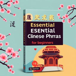 Design an engaging book cover for 'Essential Chinese Phrases for Beginners'