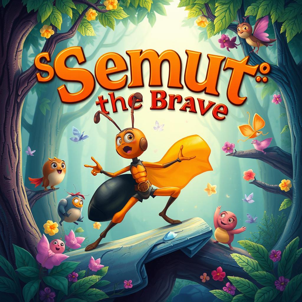 Create a whimsical and enchanting book cover for a fairy tale titled 'Semut the Brave'