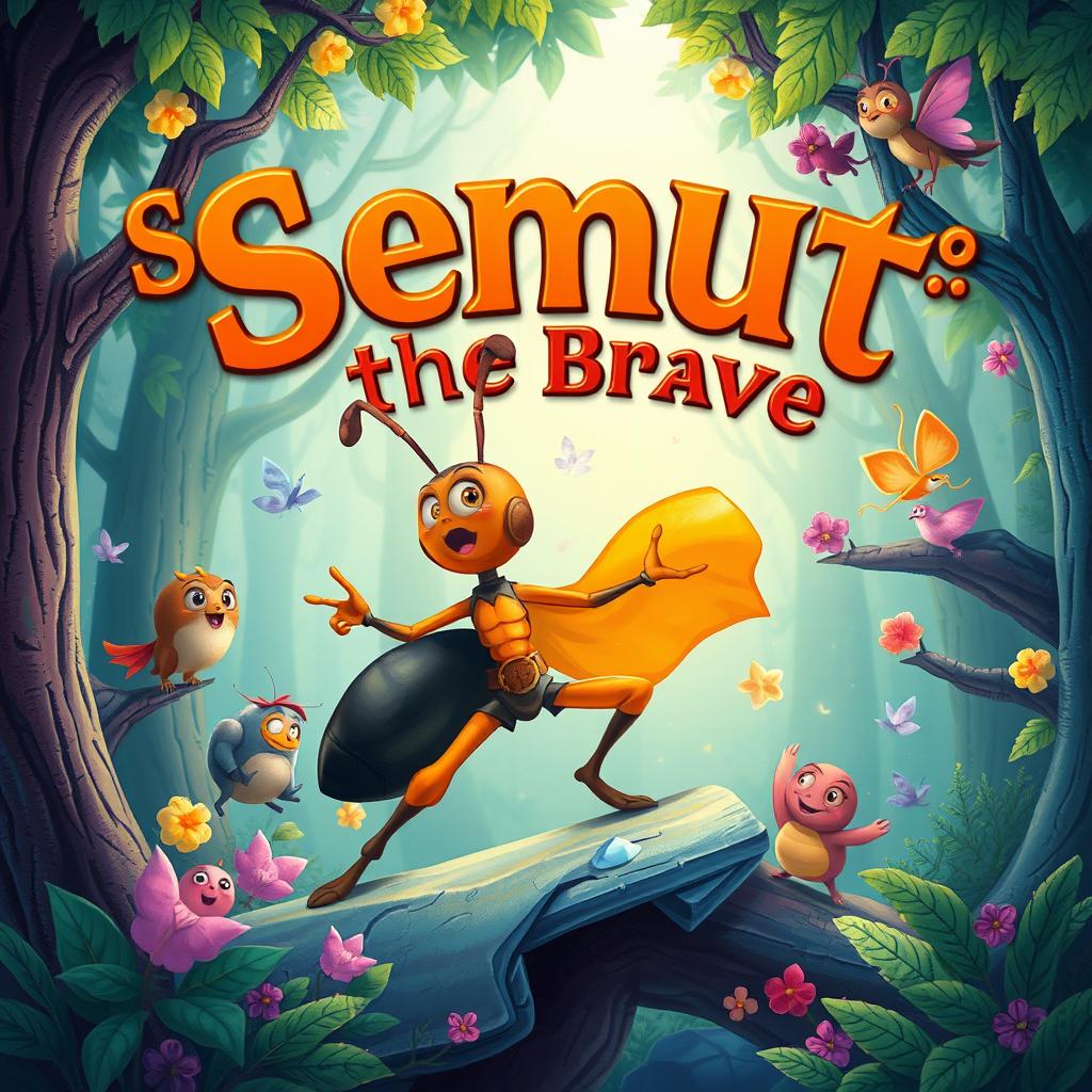 Create a whimsical and enchanting book cover for a fairy tale titled 'Semut the Brave'