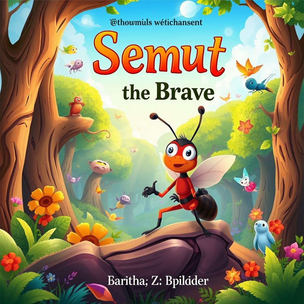 Create a whimsical and enchanting book cover for a fairy tale titled 'Semut the Brave'