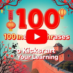 Create a vibrant and eye-catching YouTube thumbnail for a video titled '100 Chinese Phrases to Kickstart Your Learning'