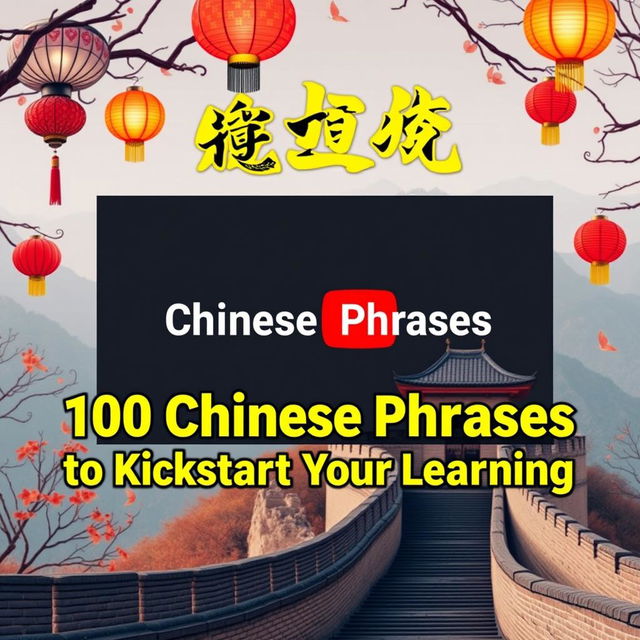 Create a vibrant and eye-catching YouTube thumbnail for a video titled '100 Chinese Phrases to Kickstart Your Learning'