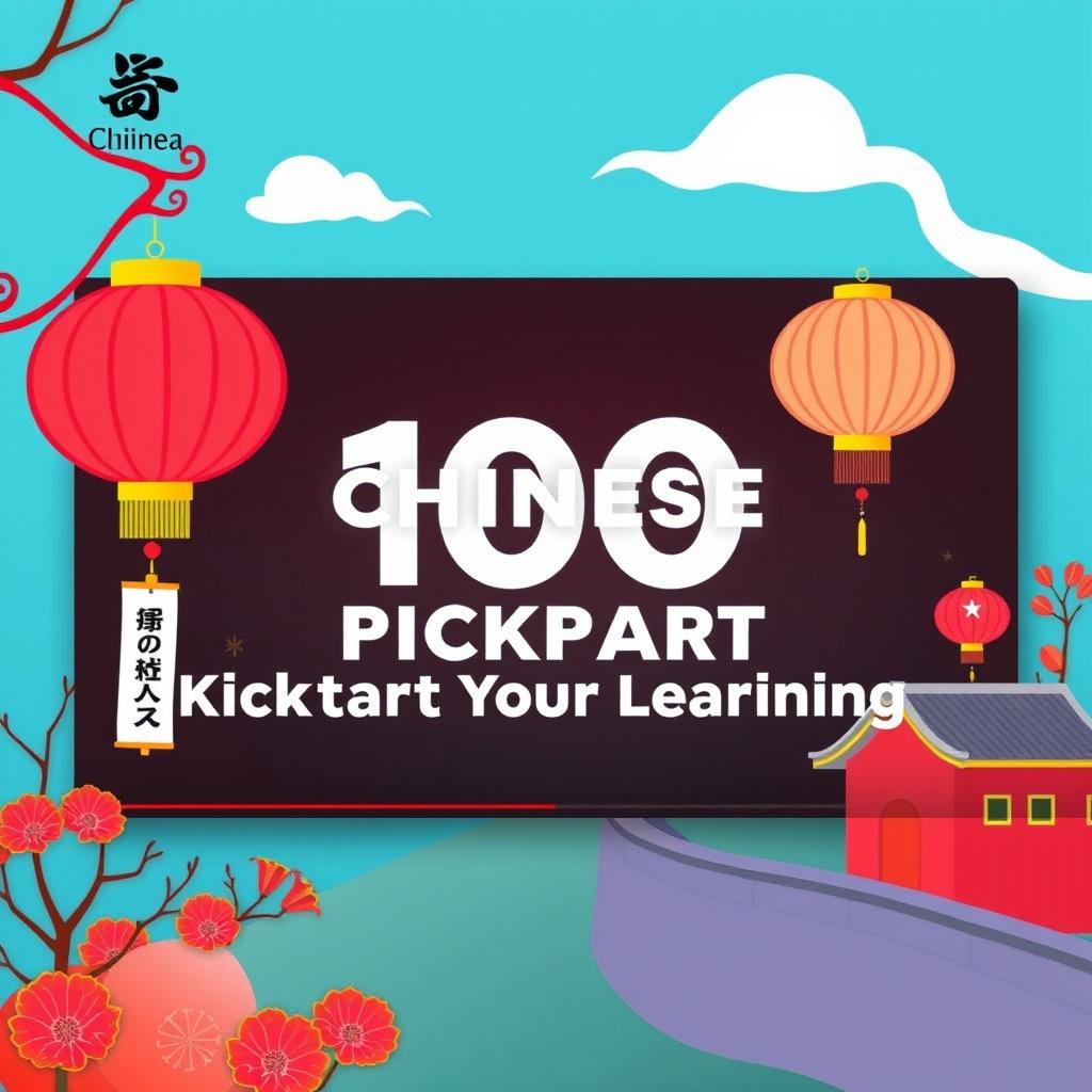 Create a vibrant and eye-catching YouTube thumbnail for a video titled '100 Chinese Phrases to Kickstart Your Learning'