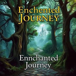 A captivating book cover featuring a mystical forest with towering ancient trees, a winding path, and a distant castle shrouded in mist