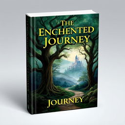 A captivating book cover featuring a mystical forest with towering ancient trees, a winding path, and a distant castle shrouded in mist