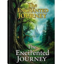 A captivating book cover featuring a mystical forest with towering ancient trees, a winding path, and a distant castle shrouded in mist