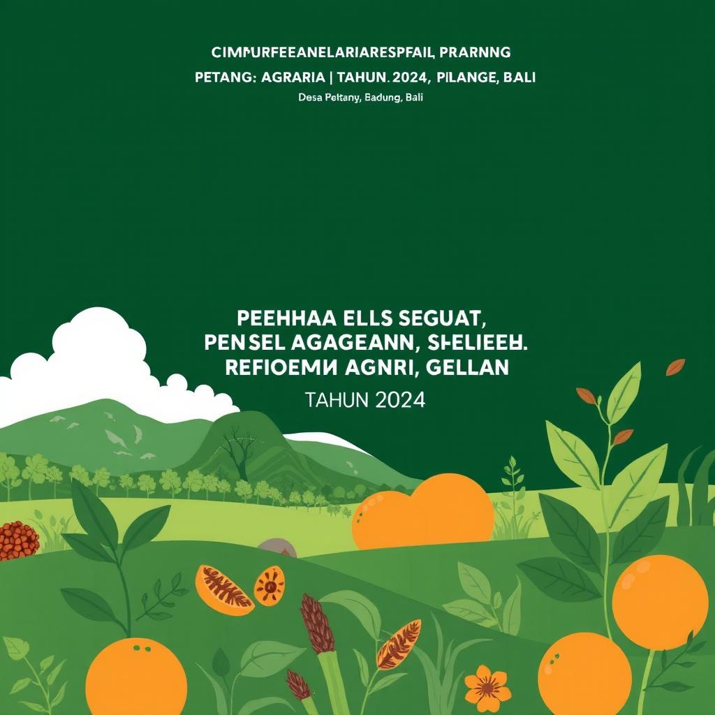 Create a book cover design for a report on community land empowerment by the Ministry of Agrarian Affairs and Spatial Planning of the National Land Agency, located in Pelaga Village, Petang District, Badung Regency