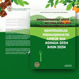 Create a book cover design for a report on community land empowerment by the Ministry of Agrarian Affairs and Spatial Planning of the National Land Agency, located in Pelaga Village, Petang District, Badung Regency