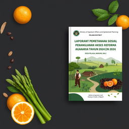 Create a book cover design for a report on community land empowerment by the Ministry of Agrarian Affairs and Spatial Planning