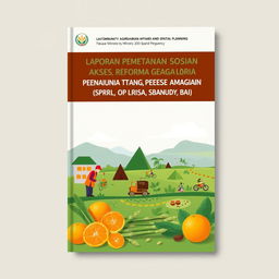 Create a book cover design for a report on community land empowerment by the Ministry of Agrarian Affairs and Spatial Planning