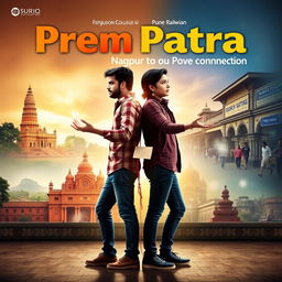 Create a movie poster for the film titled 'Prem Patra' with the tagline 'Nagpur To Pune Love Connection'