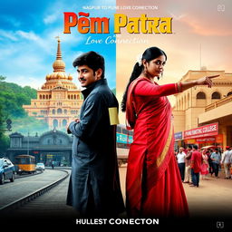 Create a movie poster for the film titled 'Prem Patra' with the tagline 'Nagpur To Pune Love Connection' written in Marathi