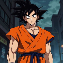 Create an image of Goku from Dragon Ball Z in the animation style of Death Note